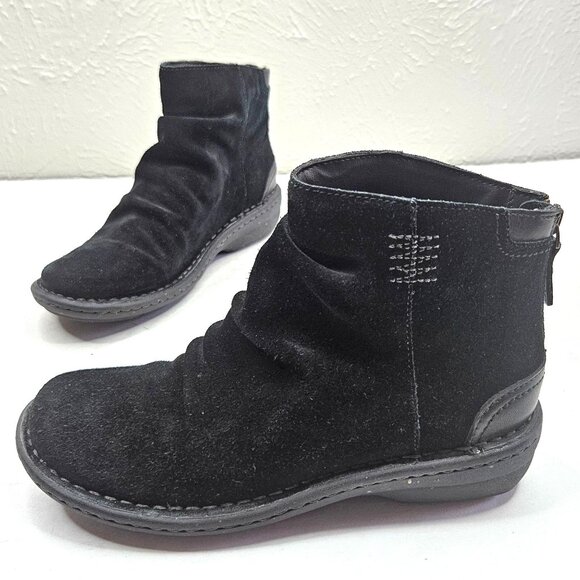 Clarks Comoft Ankle Booties Suede Black Slouchy Casual Short Moto Boots Size 6 - Picture 1 of 11